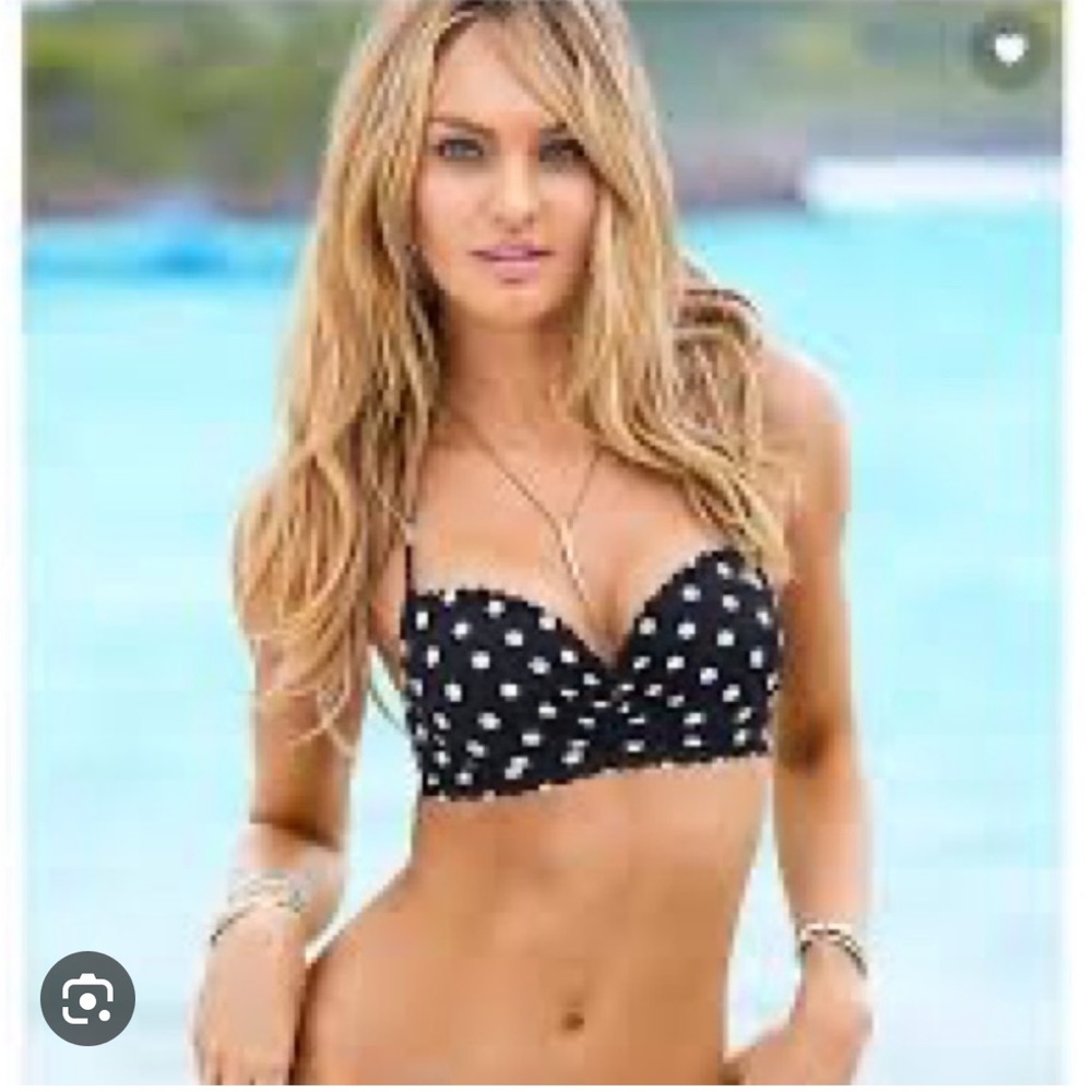 Victoria’s Secret black and white polka dot getaway halter bikini top 32C